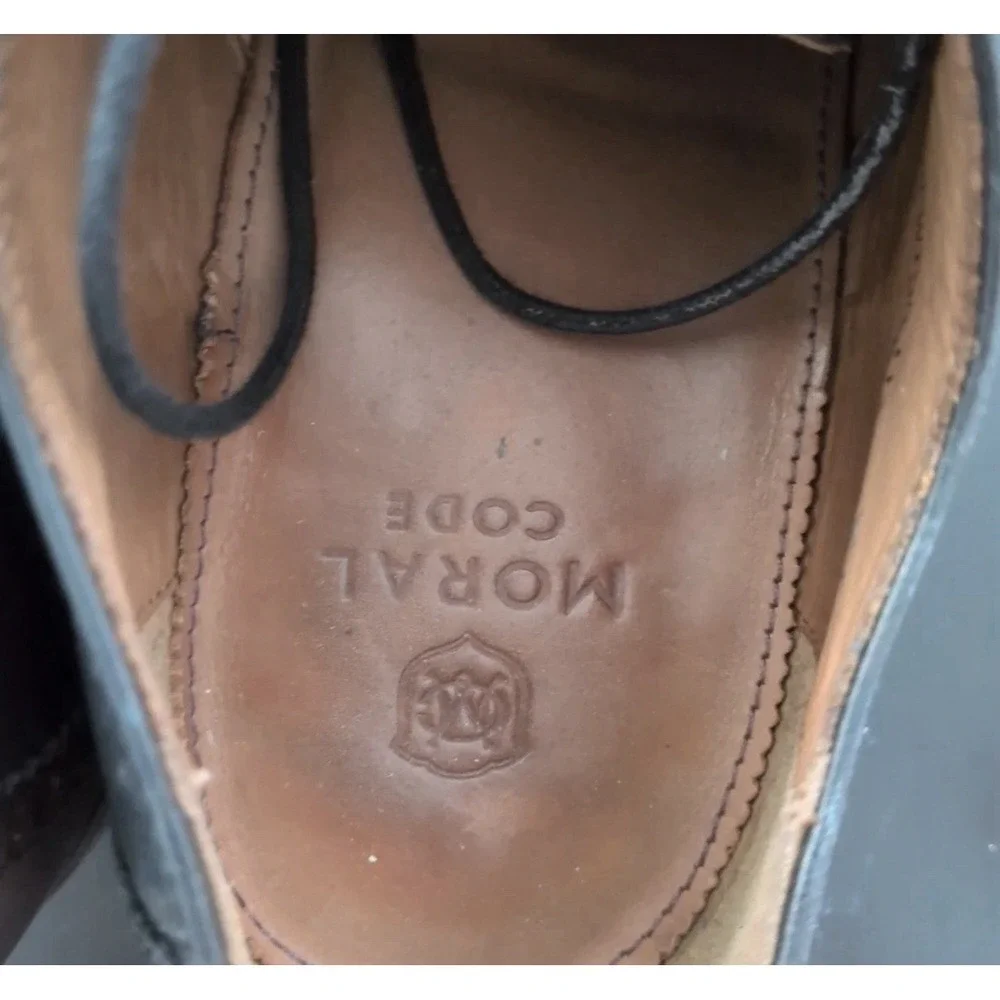 Moral‎ Code Shoes Mens 8.5M Black Leather Newton Cap Toe Dress Casual Derby